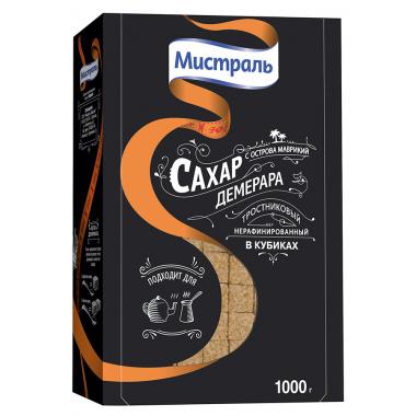 Сахар МИСТРАЛЬ н/раф.тростниковый Демерара в  кубиках  1 кг