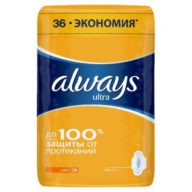 ALWAYS Ultra Женские гигиенические прокладки ароматизированные Light Quatro 36шт
