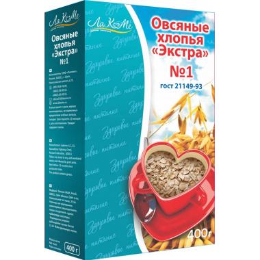 Хлопья овсяные Экстра ЛАКОМЕ 0,4 кг хлопья № 1 (крупный помол) ГОСТ 21149-93